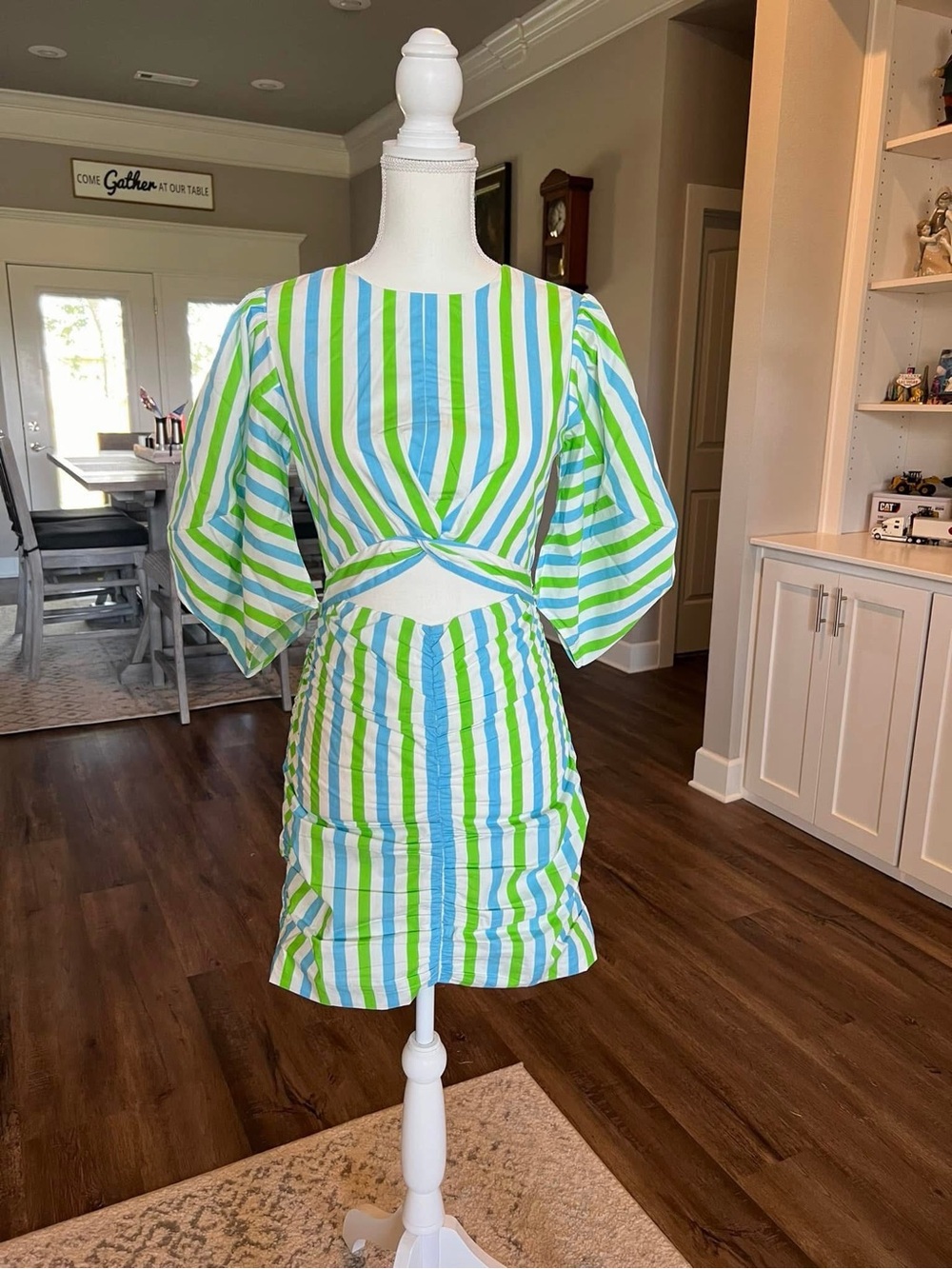 RHODE Striped Cutout Mini Dress in Blue & Green